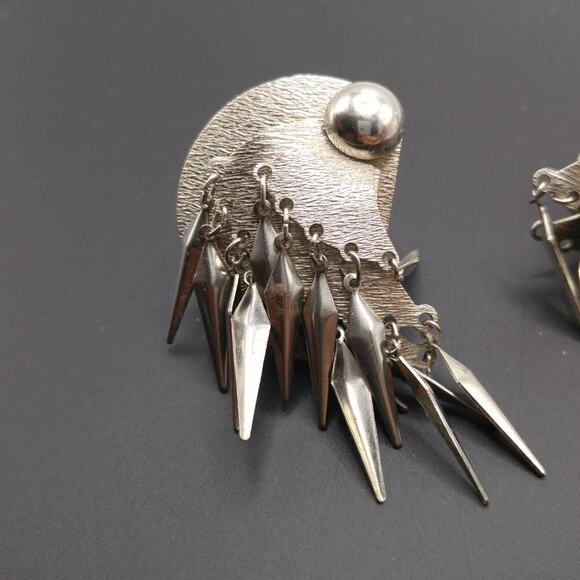 Vintage Southwestern Style Silver Tone Tassel Clip Earrings, 2 Inches - Picture 9 of 10